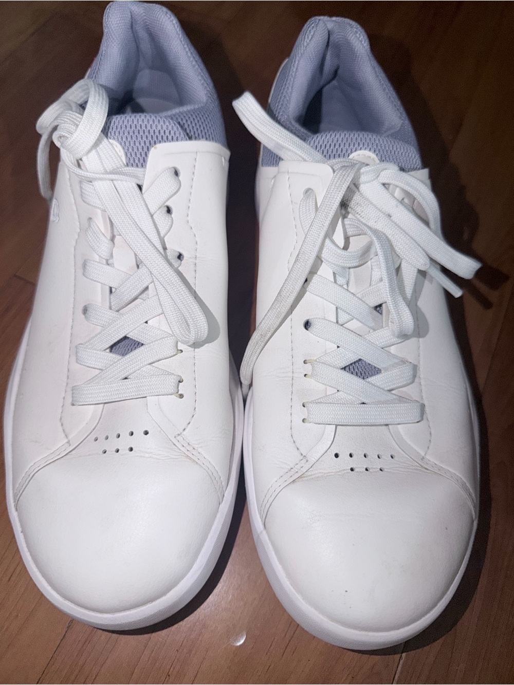 On Running White Low-Top Sneakers with light blue Mesh Collar